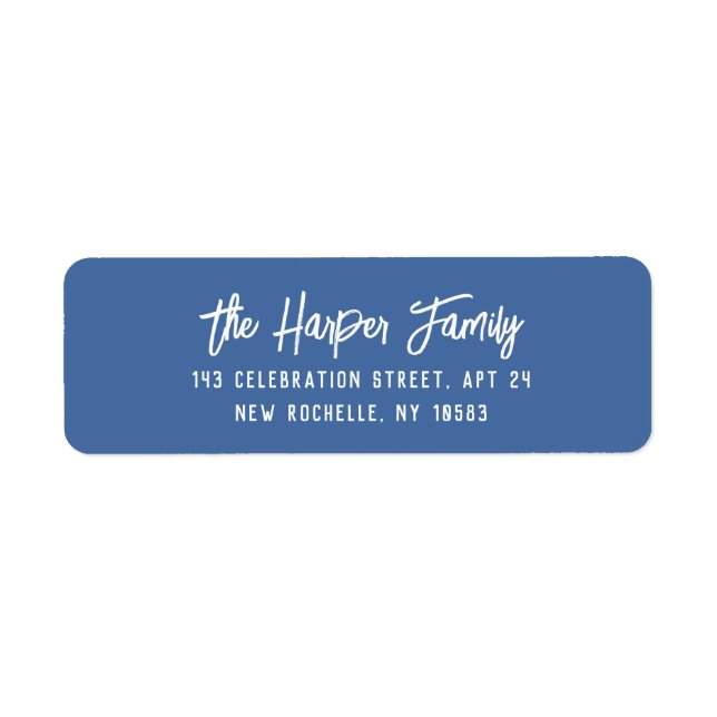 Blue Script Personalised Return Address Label (Front)