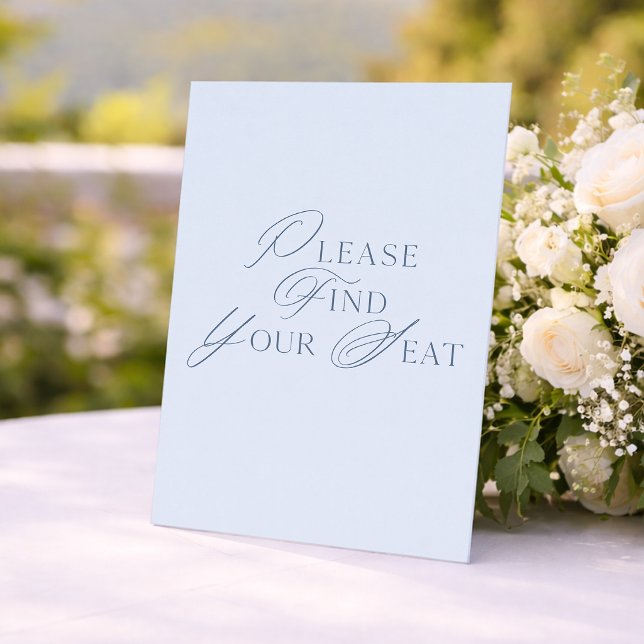 Blue Script Please Find Your Seat Wedding Sign Invitation (Creator Uploaded)
