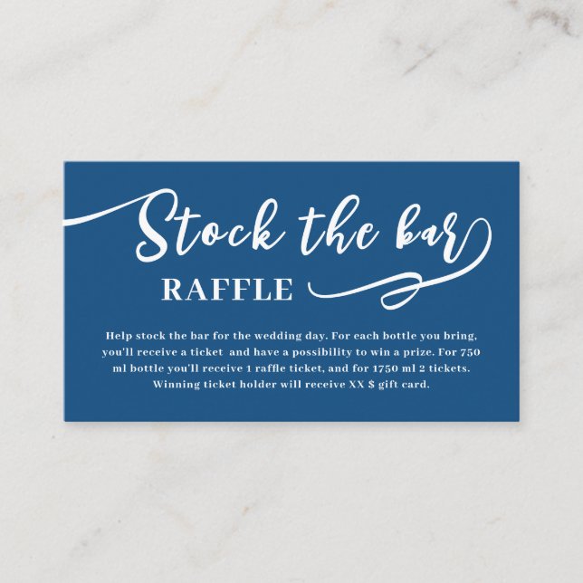 Blue Script Stock the bar Bridal Shower  Enclosure Card (Front)