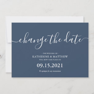 Blue Script Typography Change the Date Wedding Save The Date
