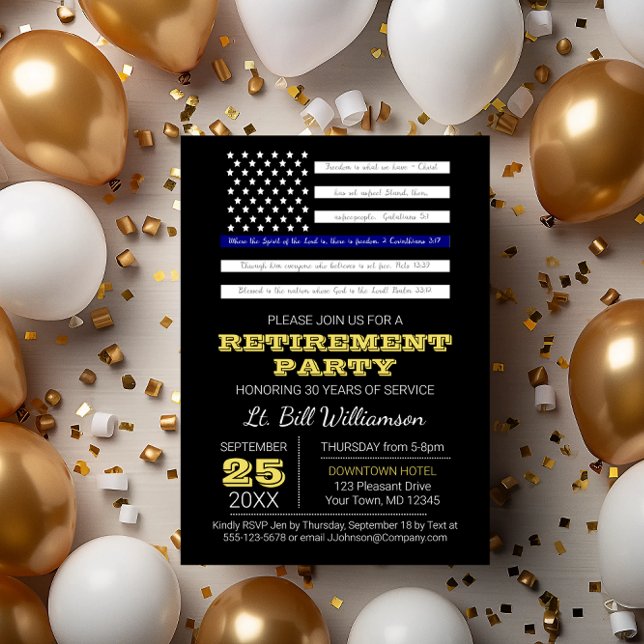 Blue Scripture Flag Retirement Party Invitation (Creator Uploaded)