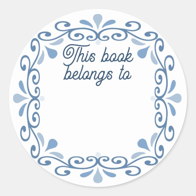 Blue scroll border classic round sticker (Front)