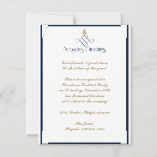 Blue Scroll with Small Gold Christmas Tree Invitation