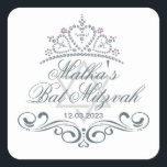 Blue scrolls, Tiara, Star of David Bat Mitzvah Square Sticker<br><div class="desc">Grayish blue swirls (scrolls),  Tiara in a heart shape and Star of David Bat Mitzvah Sticker.</div>