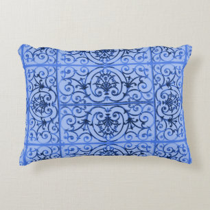 Blue scrollwork pattern decorative cushion