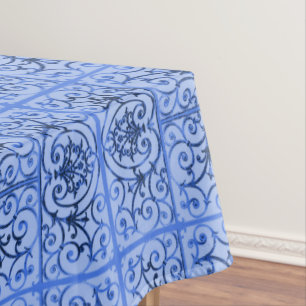 Blue scrollwork pattern tablecloth