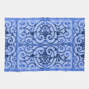 Blue scrollwork pattern tea towel