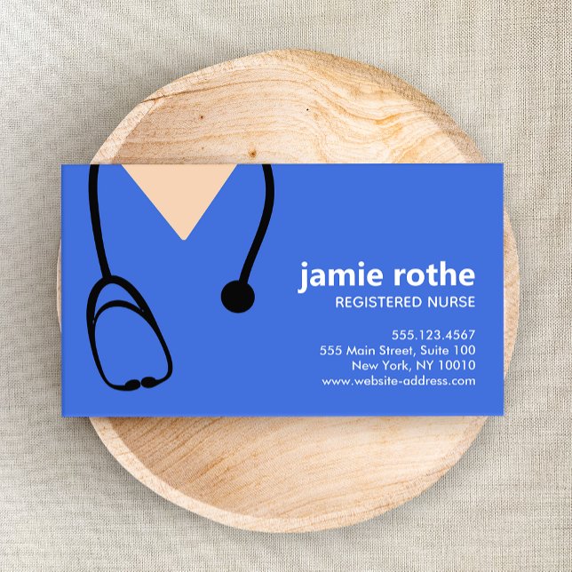 Blue  Scrubs and Stethoscope  Business Card (Creator Uploaded)