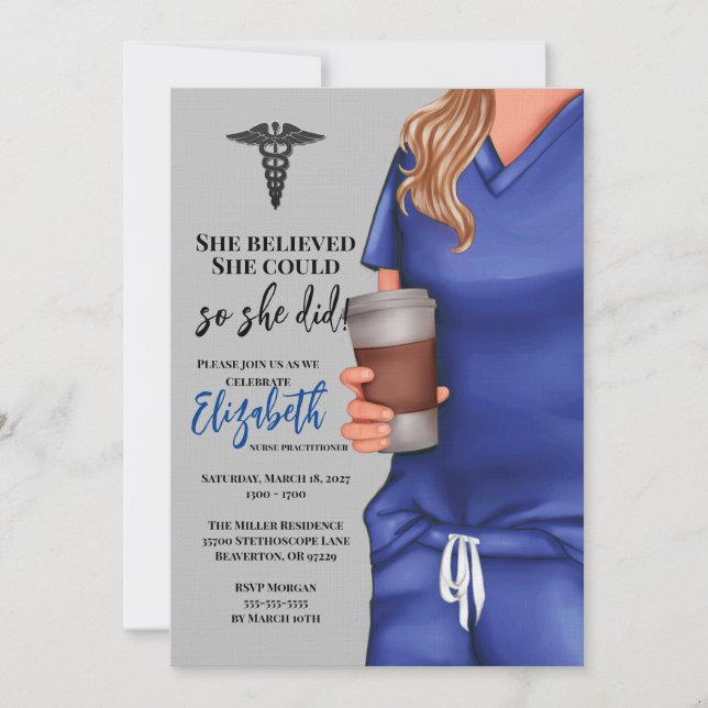 Blue Scrubs Nursing School Graduation Invitation (Front)
