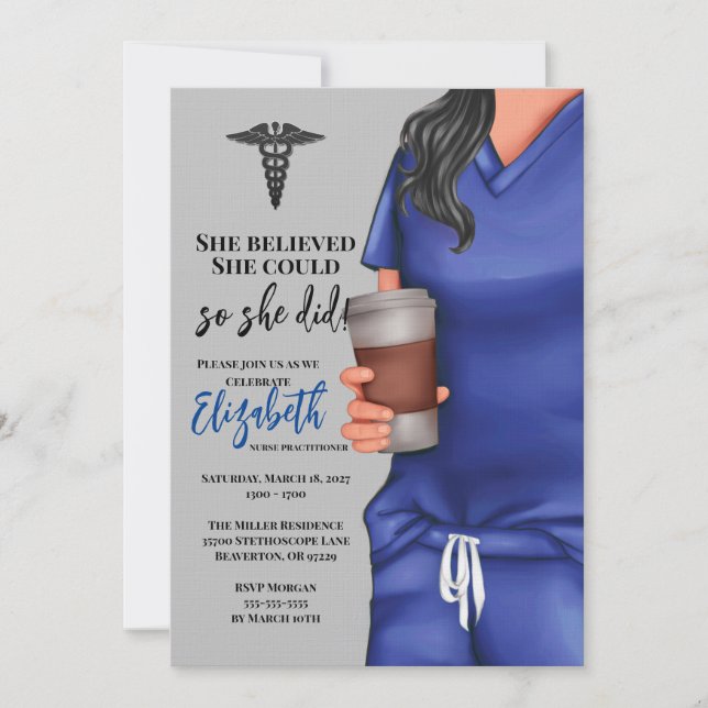 Blue Scrubs Nursing School Graduation Invitation (Front)