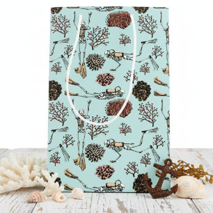 Blue Scuba Diver and Coral Illustration Medium Gift Bag