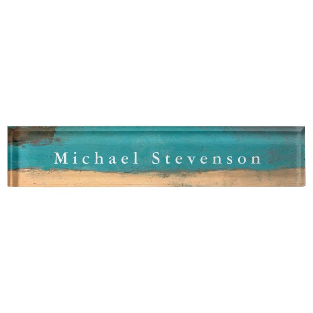 Blue Sea Abstract Modern Design Unique Personal Nameplate (Front)