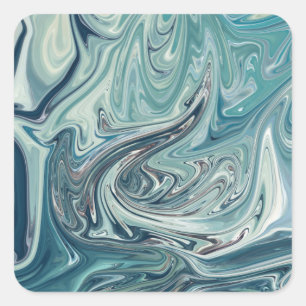 Blue Sea Abstract Painting Square Sticker