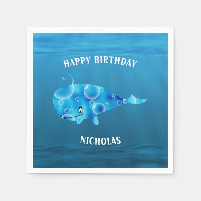 Blue Sea And Whale Napkin (Front)