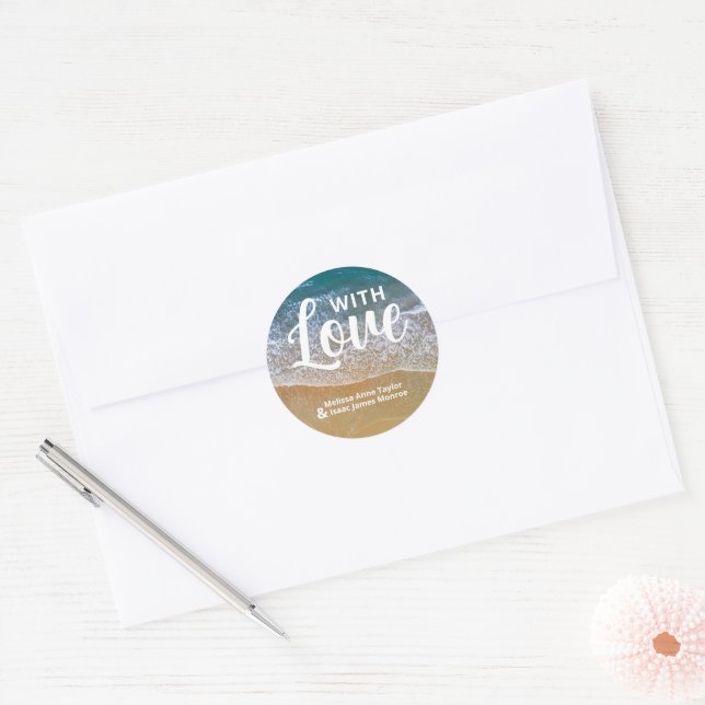 Blue Sea Beach Wedding Favor Classic Round Sticker (Envelope)