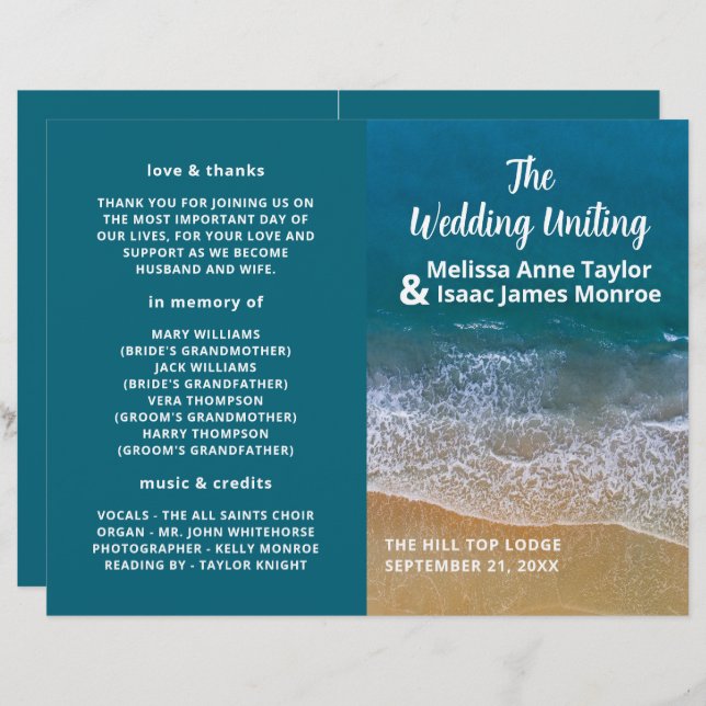 Blue Sea Beach Wedding Program (Front/Back)