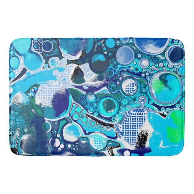 Blue Sea Bubbles Abstract Art Bath Mat (Front)