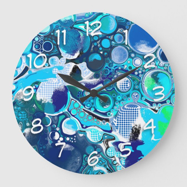 Blue Sea Bubbles Abstract Art Large Clock (Front)