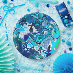 Blue Sea Bubbles Abstract Art  Paper Plate