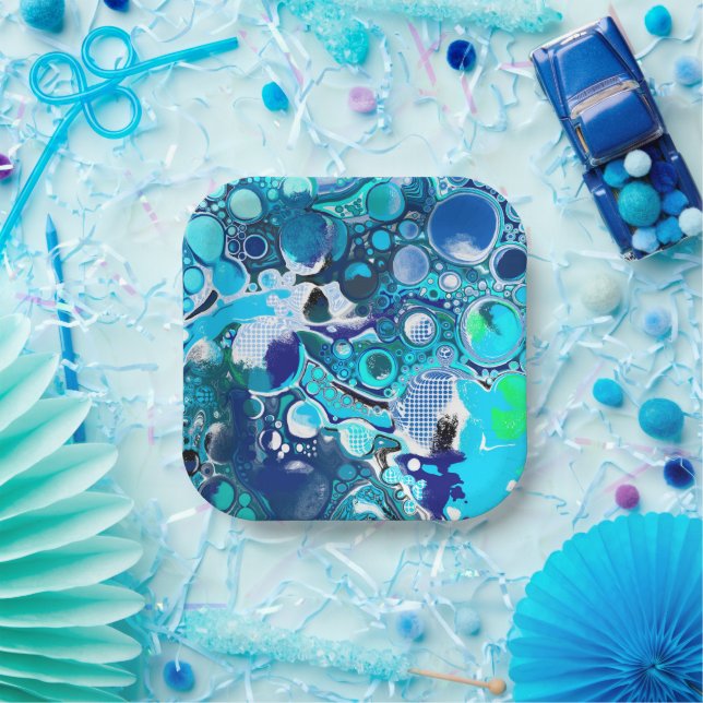 Blue Sea Bubbles Abstract Art  Paper Plate (Party)