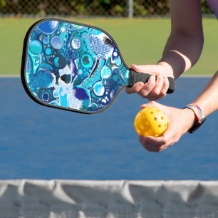 Blue Sea Bubbles Abstract Art Pickleball Paddle