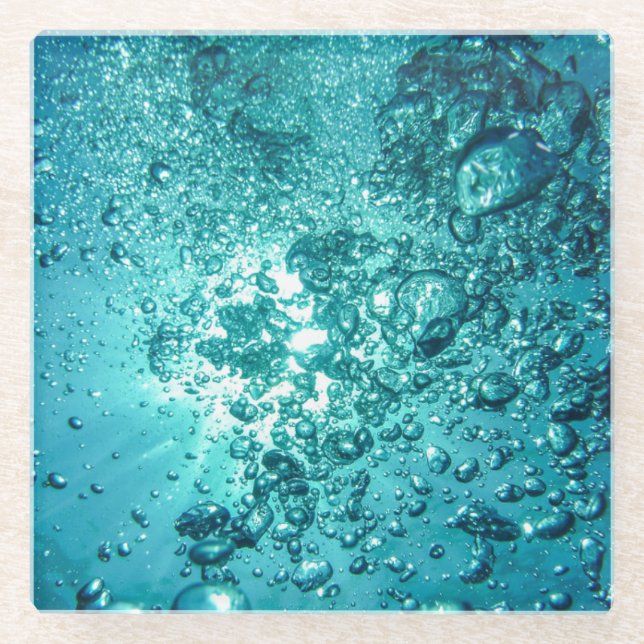 Blue Sea Bubbles Glass Coaster (Front)