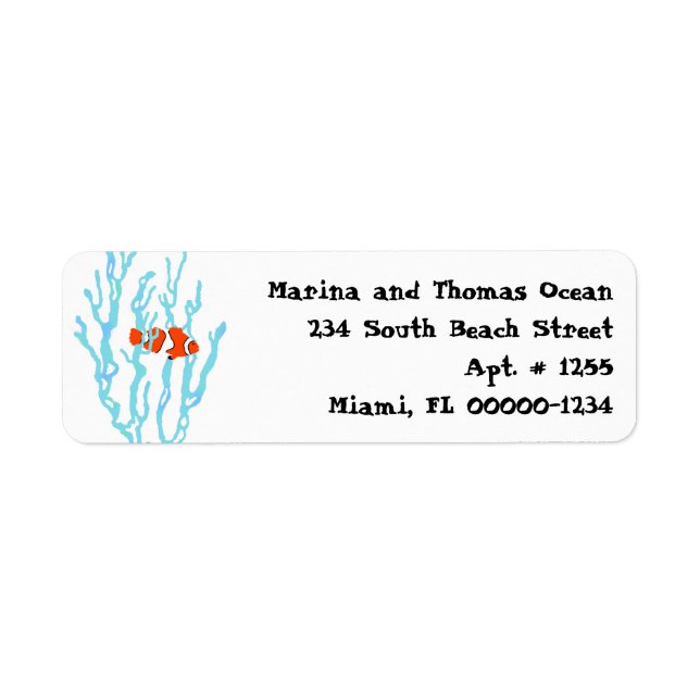 Blue Sea Coral Orange Clown Fish Address Labels (Front)
