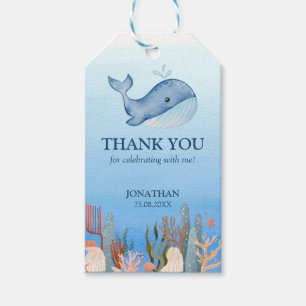 Blue Sea Coral Reef Cute Whale Birthday Thank You Gift Tags