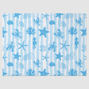 Blue Sea Creatures Nautical Doodle Pattern Tissue Paper