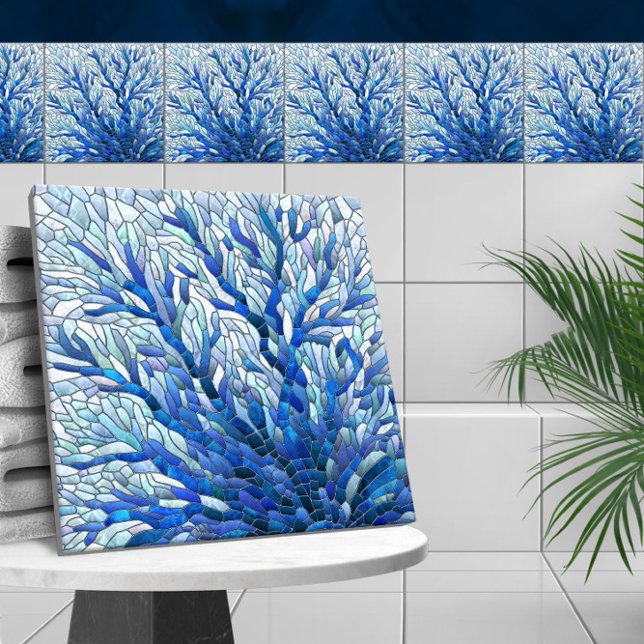 Blue Sea Fan Coral mosaic art Ceramic Tile (Creator Uploaded)