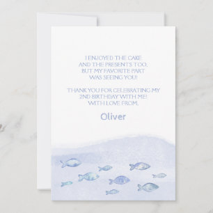 Blue sea fish 2nd boy birthday thank you card