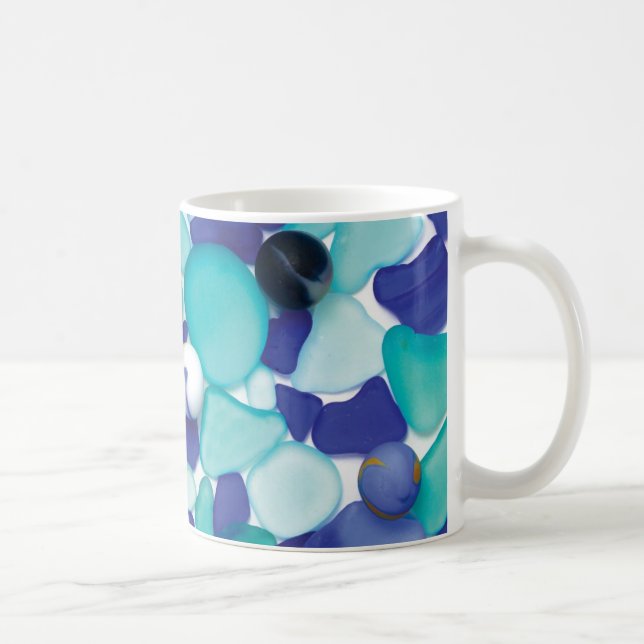 Blue Sea Glass and Sea Marbles Mug (Right)