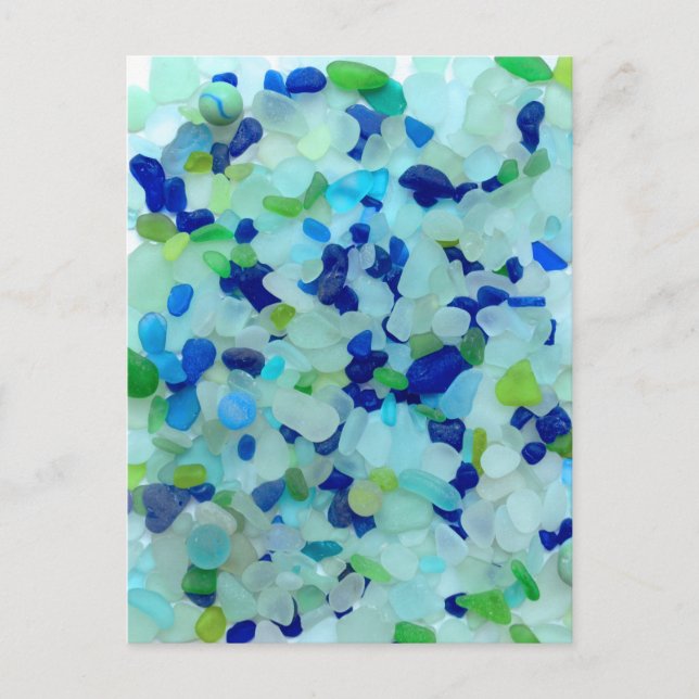 Blue sea glass beach glass art photo fun post card (Front)