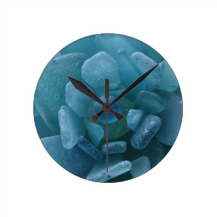 Blue Sea Glass Flower Round Clock