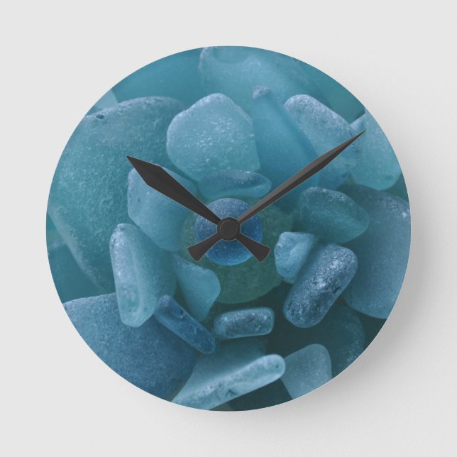 Blue Sea Glass Flower Round Clock (Front)
