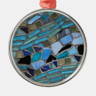 Blue Sea Glass Mosaic Metal Tree Decoration