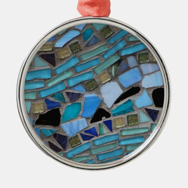 Blue Sea Glass Mosaic Metal Tree Decoration (Front)