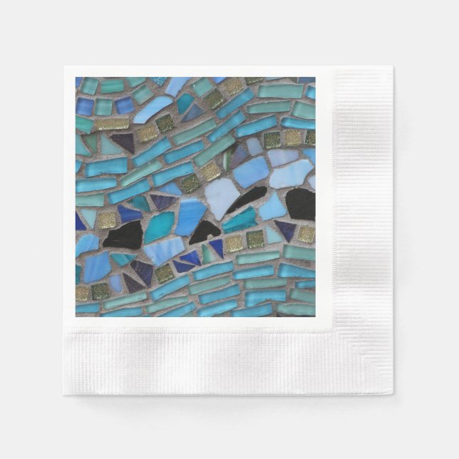 Blue Sea Glass Mosaic Paper Napkin (Front)