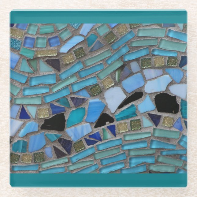 Blue Sea Glass Mosaic Turquoise Coaster (Front)