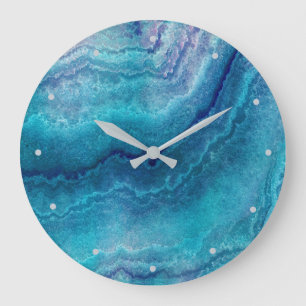Blue Sea Green Agate Texture Large Clock
