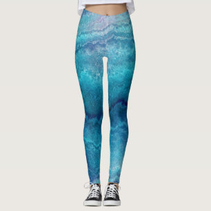 Blue Sea Green Agate Texture Leggings