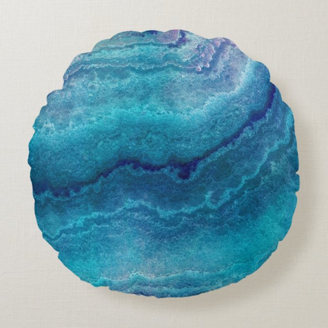 Blue Sea Green Agate Texture Round Cushion (Front)