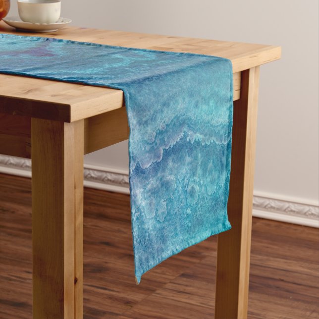Blue Sea Green Agate Texture Short Table Runner (In Situ)