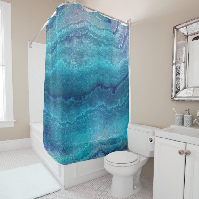 Blue Sea Green Agate Texture Shower Curtain (In Situ)