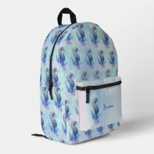 Blue Sea Horse Over A Watercolor Background Printed Backpack