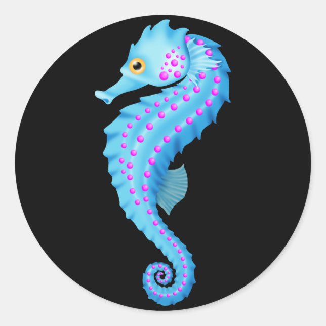 Blue Sea Horse Round Sticker (Front)