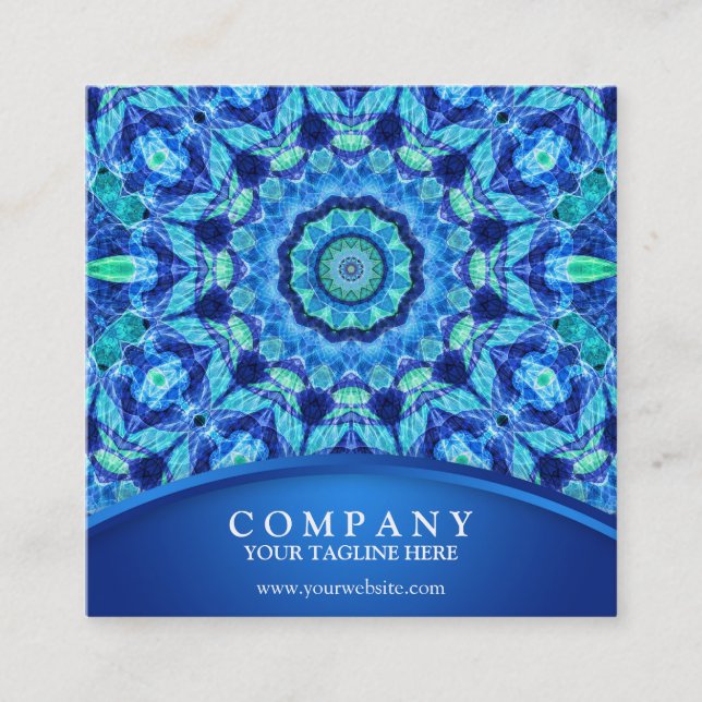Blue Sea Jewel Mandala Square Business Card (Front)