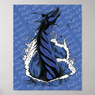 Blue Sea Monster Serpent Ocean Waves Poster