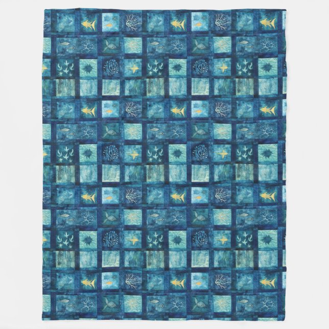 Blue Sea Ocean Beach Fleece Blanket (Front)