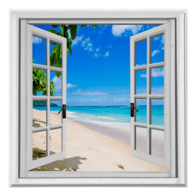 Blue Sea Ocean View Fake Window Poster (Front)